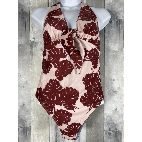 LA DOUBLEJ Print One-Piece Swimsuit halter neck reversible Pink Multicolor SZ-M - Picture 3 of 7